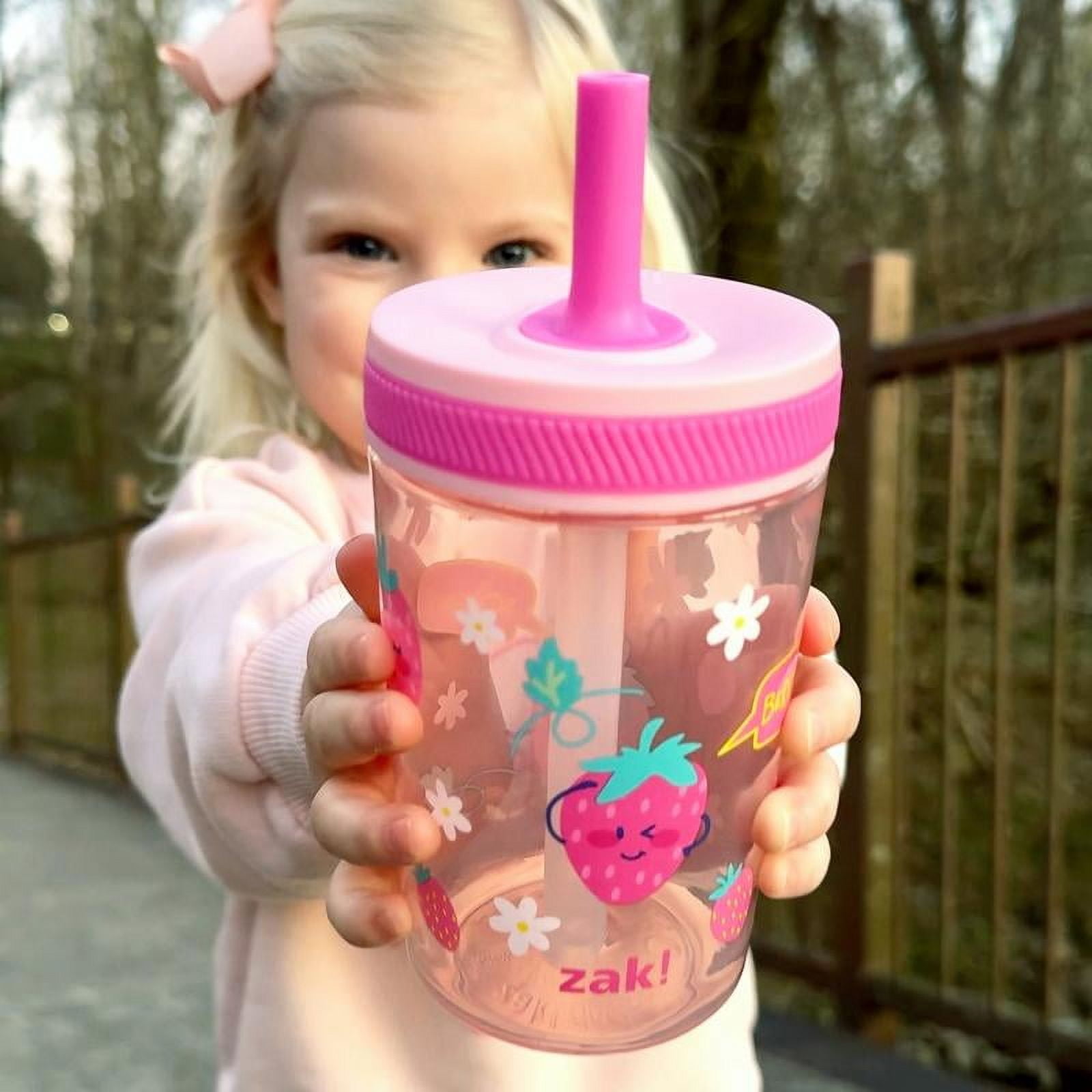 Zak Designs Kelso Kids Leakproof Straw Cup with Silicone Spout - Plastic, 15 Ounces, 2 Pack BPA Free Water Bottles