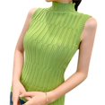 thumbnail image 1 of Gilets Sans Manches à Col Roulé Ajustés en Tricot pour Femmes, Couleur Unie, Mode, Jaune, 1 of 3