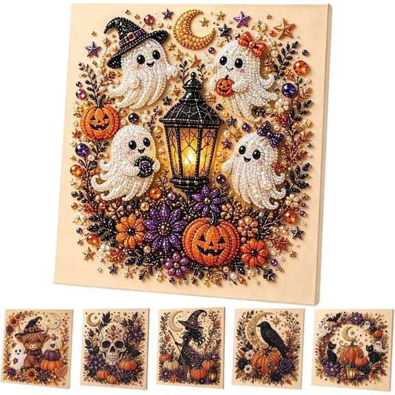 Clearance! Halloween Ghost Pearl Art DIY Kit, Spooky Cute 3D Diamond Painting Crafts for Adults, DIY Fall Home Decor Wall Art, Beginner DIY Seasonal Party Gift (Ghost & Lamp)