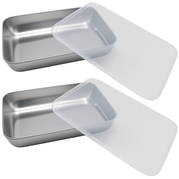 Rectangular Stainless Steel Baking Pans (Set of 2) with Lids - 9.84×7.87×1.97 in, Non-Toxic, Dishwasher Safe for Cake Baking