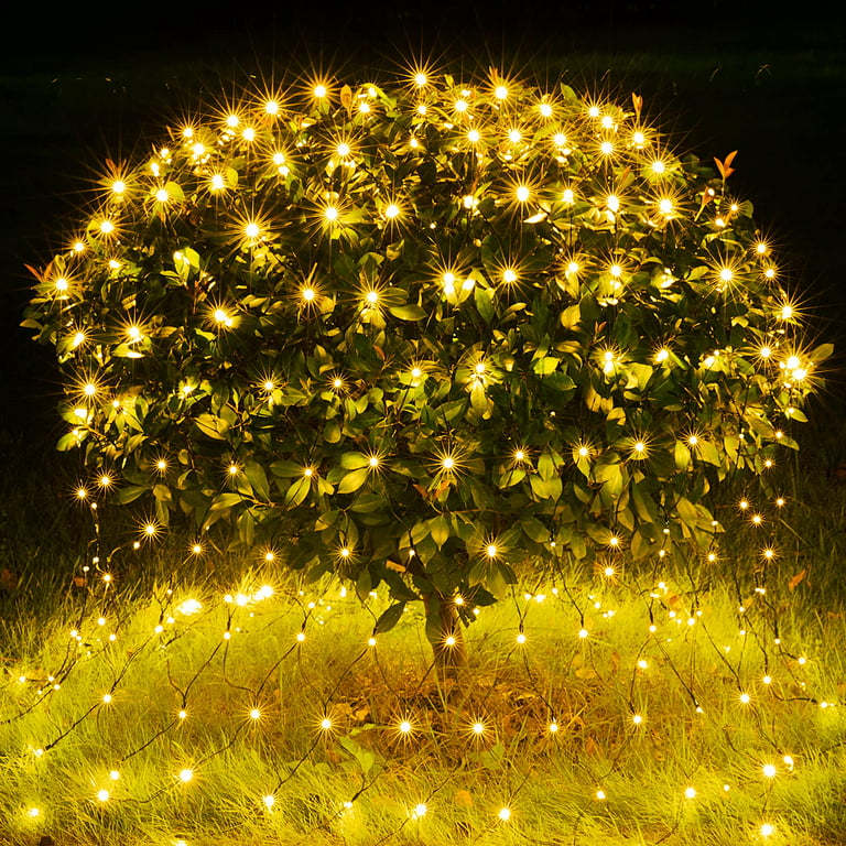 DONGPAI Outdoor Christmas Net Lights, 4.9x4.9Ft LED Fairy String Light 8  Lighting Modes Connectable Light for Garden Tree Bushes Xmas Party Decor 