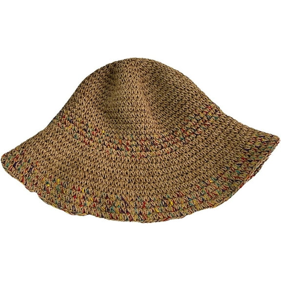 CoCopeaunts Straw Bucket Hat Women Summer Beach Large Brim Hollow Sunshade Caps Foldable Roll up Floppy Fisherman Hat for Men