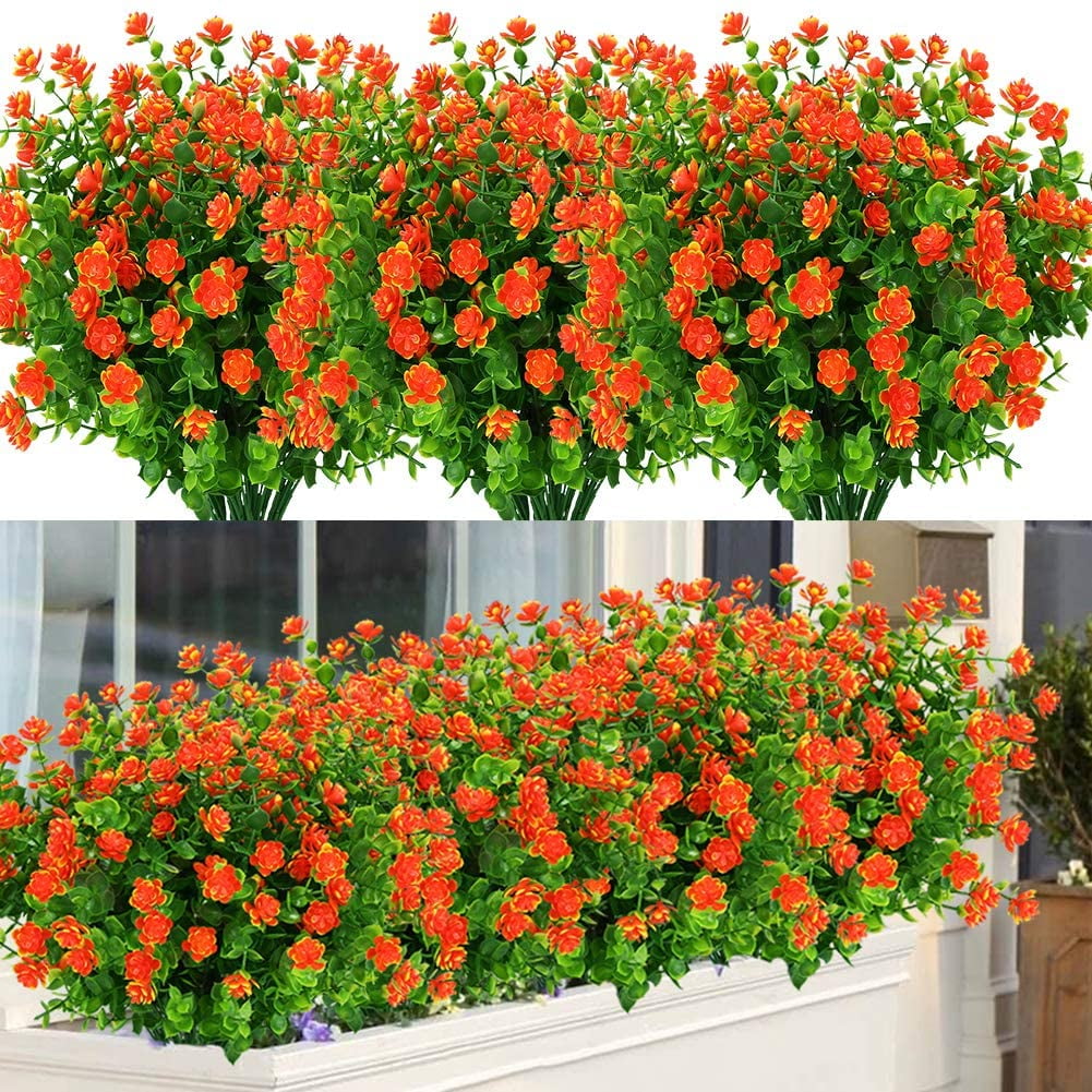 Multi Faux Plastic Greenery for Indoor Outside Hanging Plants Garden Porch Window Box Home Wedding Farmhouse Decor HBell 12 Bundles Outdoor Artificial Flowers UV Resistant Fake Boxwood Plants 