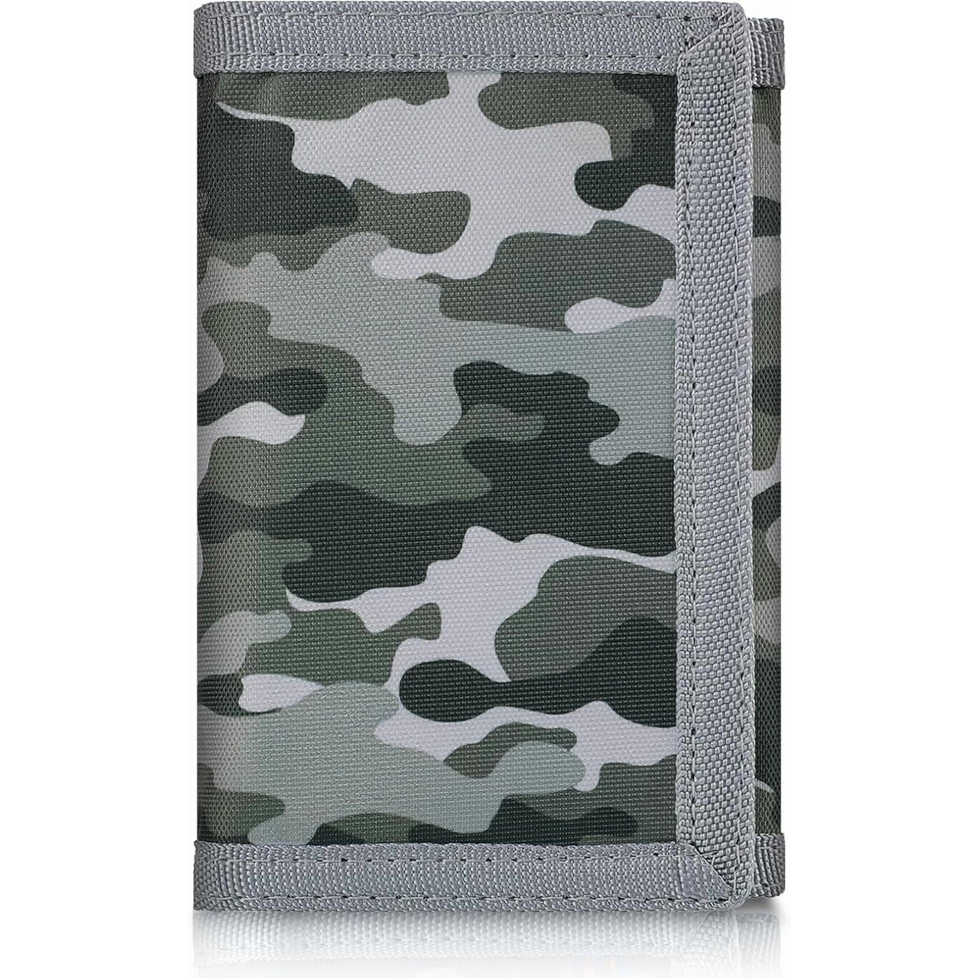 Kids Wallet for Boys Ages 5-18, Novelty Trifold Wallet with Key Chain and Zipper Coin Pocket for Teens Children Girls Youth, Camo Wallet with Front Pocket for Outdoors Sports Gifts-Camo Gray