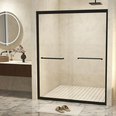 56-60 in.W x 72 in.H Double Sliding Framed Shower Door,Clear Tempered Glass,Stainless Steel Frame,Matte Black Finish