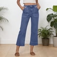 thumbnail image 6 of KIHOUT Women's High Waisted Wide Leg Denim Capri Pants - Patch Pockets, Rolled Cuffs, Solid Color, Casual Daily & All Season Wear, 6 of 8