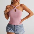 thumbnail image 2 of UPPADA Womens Criss Cross Halter Tank Tops Eyelet Cute Tops Summer Sleeveless Pullover Tops Casual Lightweight V Neck Knit Tank Top,Tank Top for Women Pack Ribbed Pink,S, 2 of 8