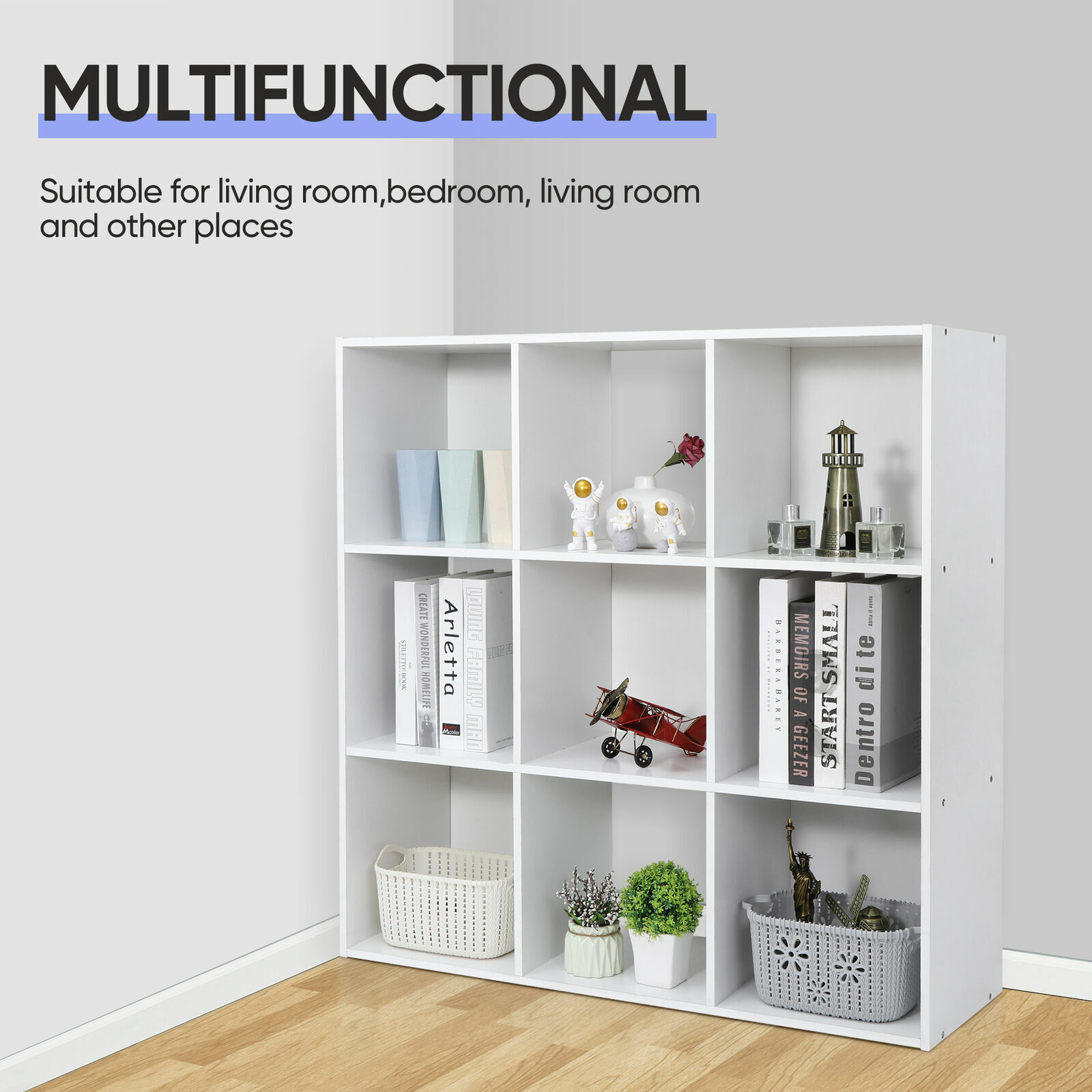 Favory 9 Cube Storage Organizer, 3 Tier Stackable Mdf Wood Bookcase, Open Storage Display Bookshelf, Storage Cabinet for Living Room, Bedroom, Home, Office,White