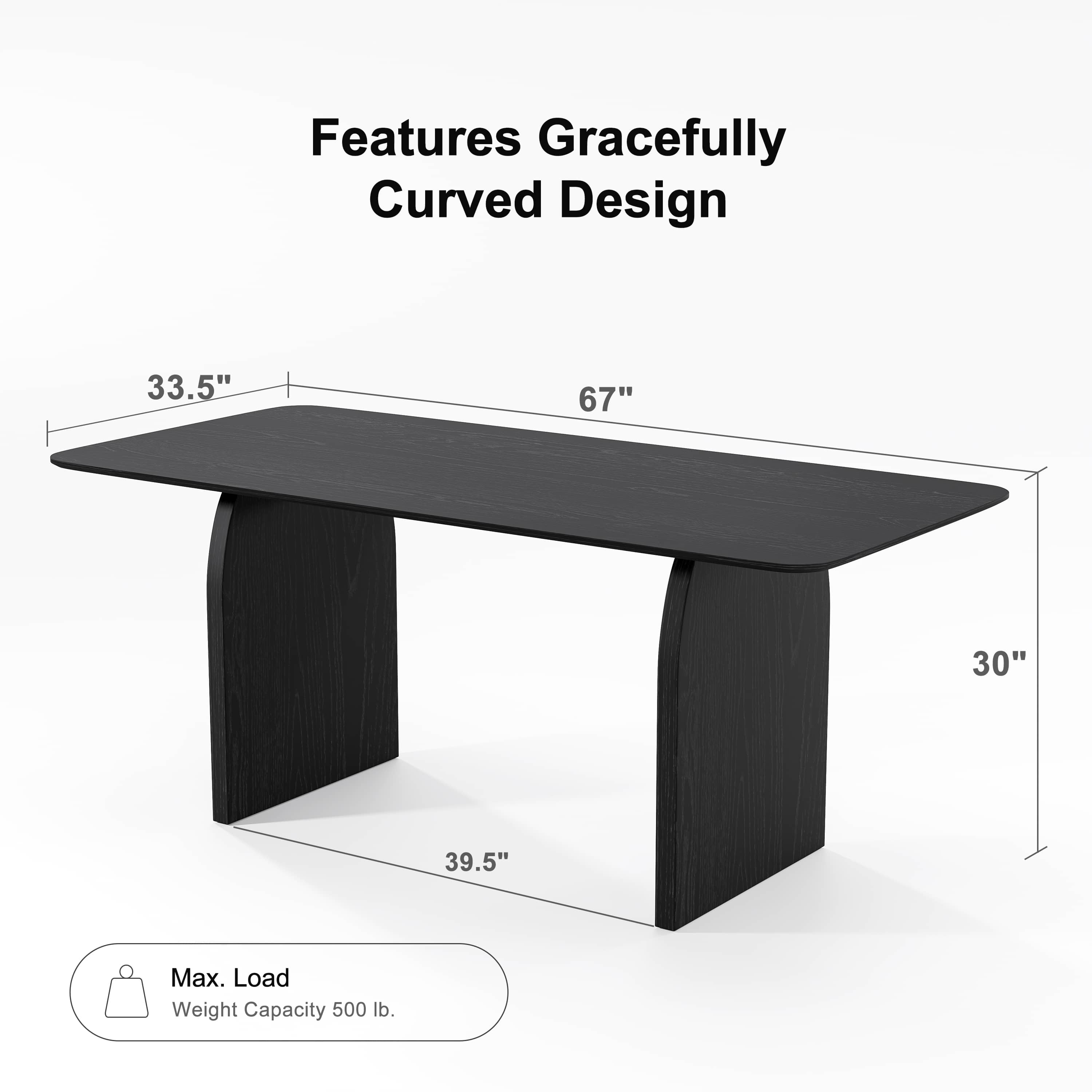 MAYEERTY 67" Rectangular Dining Table for 6, Black