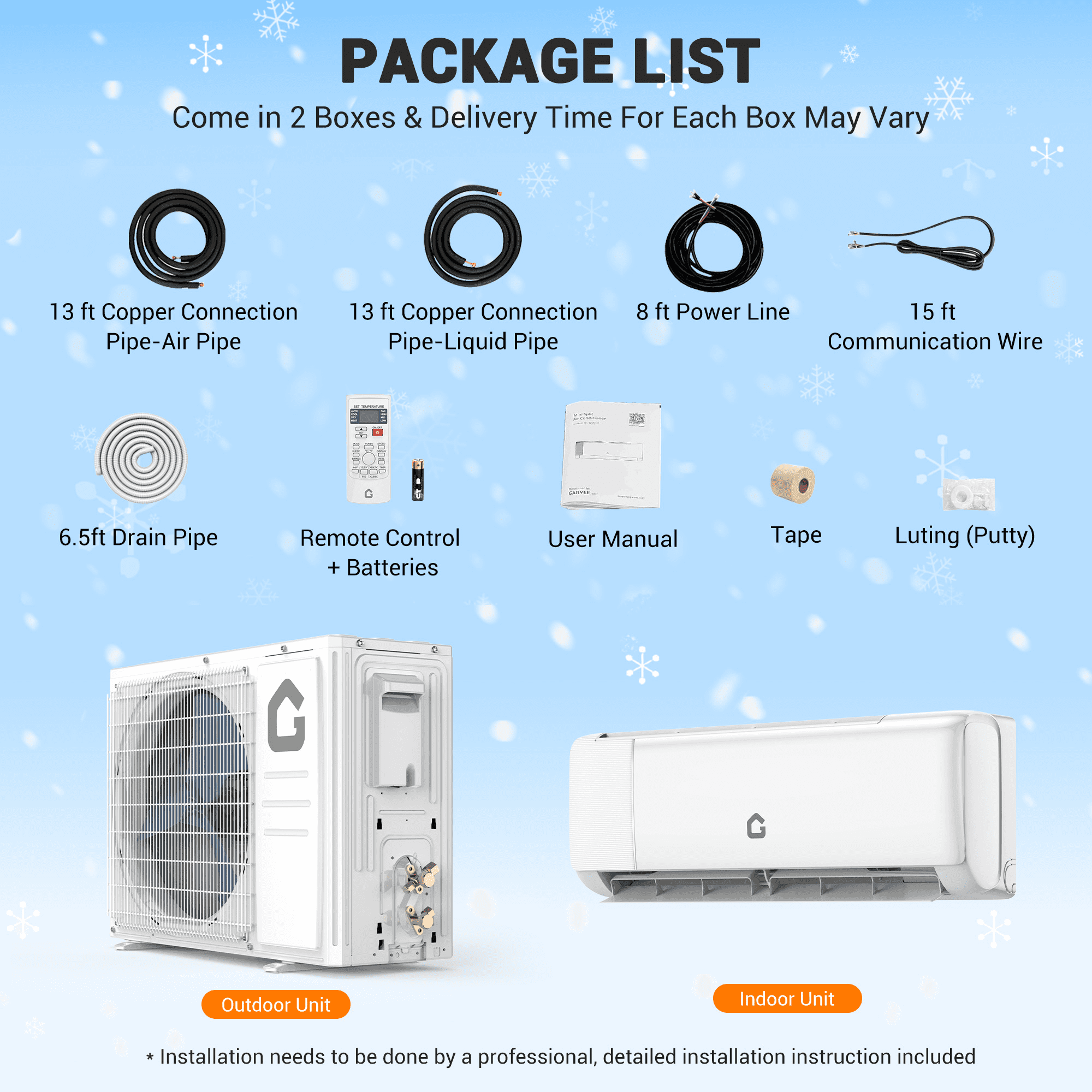 12000 BTU Mini Split AC & Heat Pump, 22 SEER Ductless Wall-Mounted System, 110V, WiFi Enabled, Quiet Cooling & Heating, Easy Installation Kit