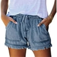 thumbnail image 1 of EYIIYE Women Washed Denim Shorts Casual Drawstring Elastic Waist Loose Shorts, 1 of 6
