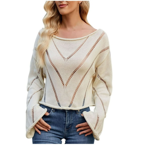 Fesfesfes Women's Loose Tops Fall Winter Long Sleeve with Ribbed Cuffs Round Neck Sweater Trendy Color-Blocked Warmkeeping Blouses(Beige#2,L)