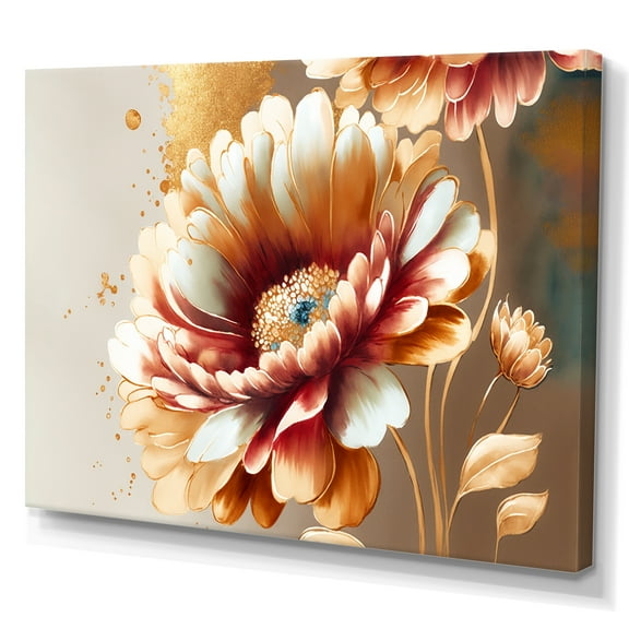 Designart Red And Gold Daisy Canvas Wall Art