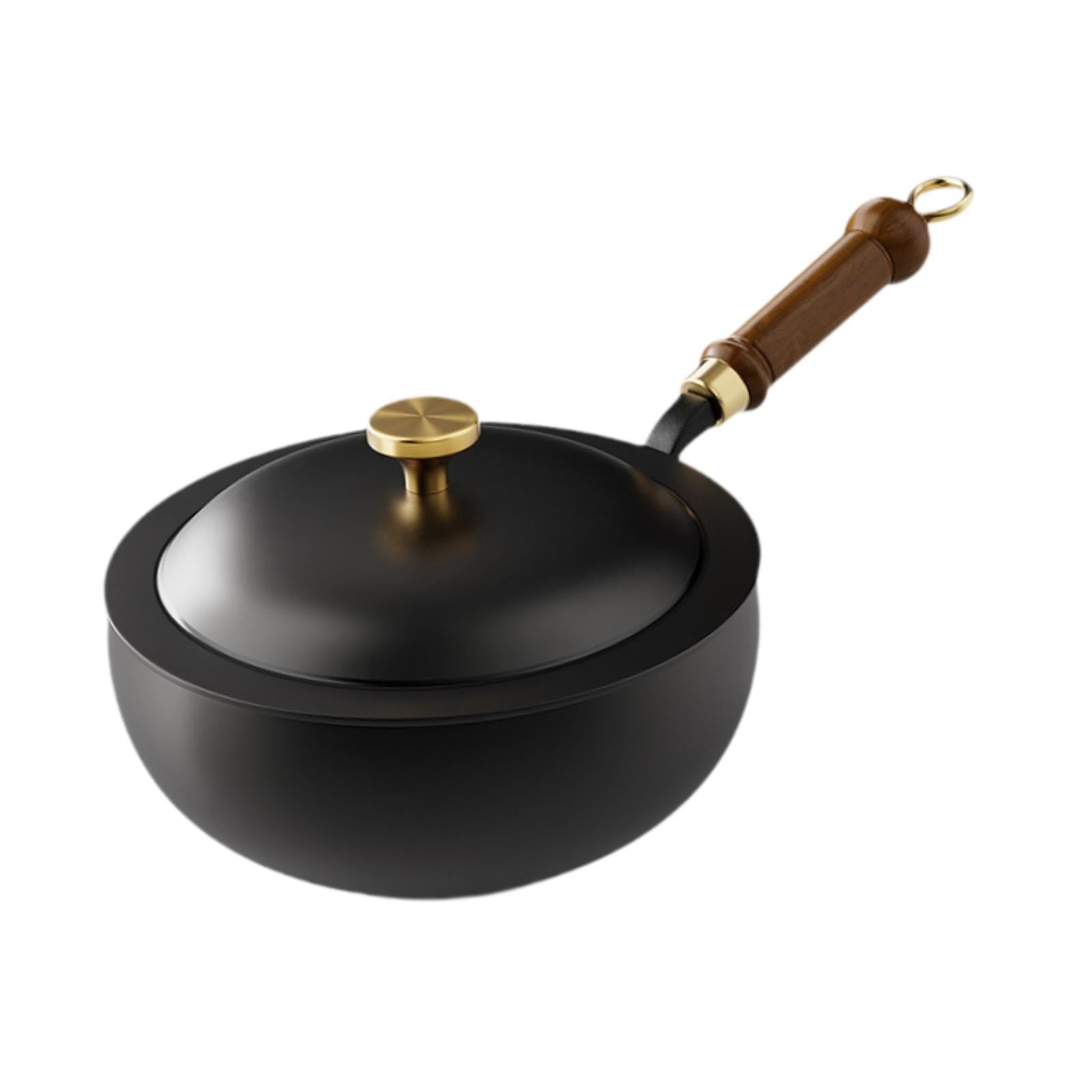 Esquirla Wok with Lid Deep Frying Pan Soup Pot Cookware Gas Instant Noodle Pot Stir Fry Pan Cooking Wok for Hotel Camping Dorm Kitchen 20cm diameter