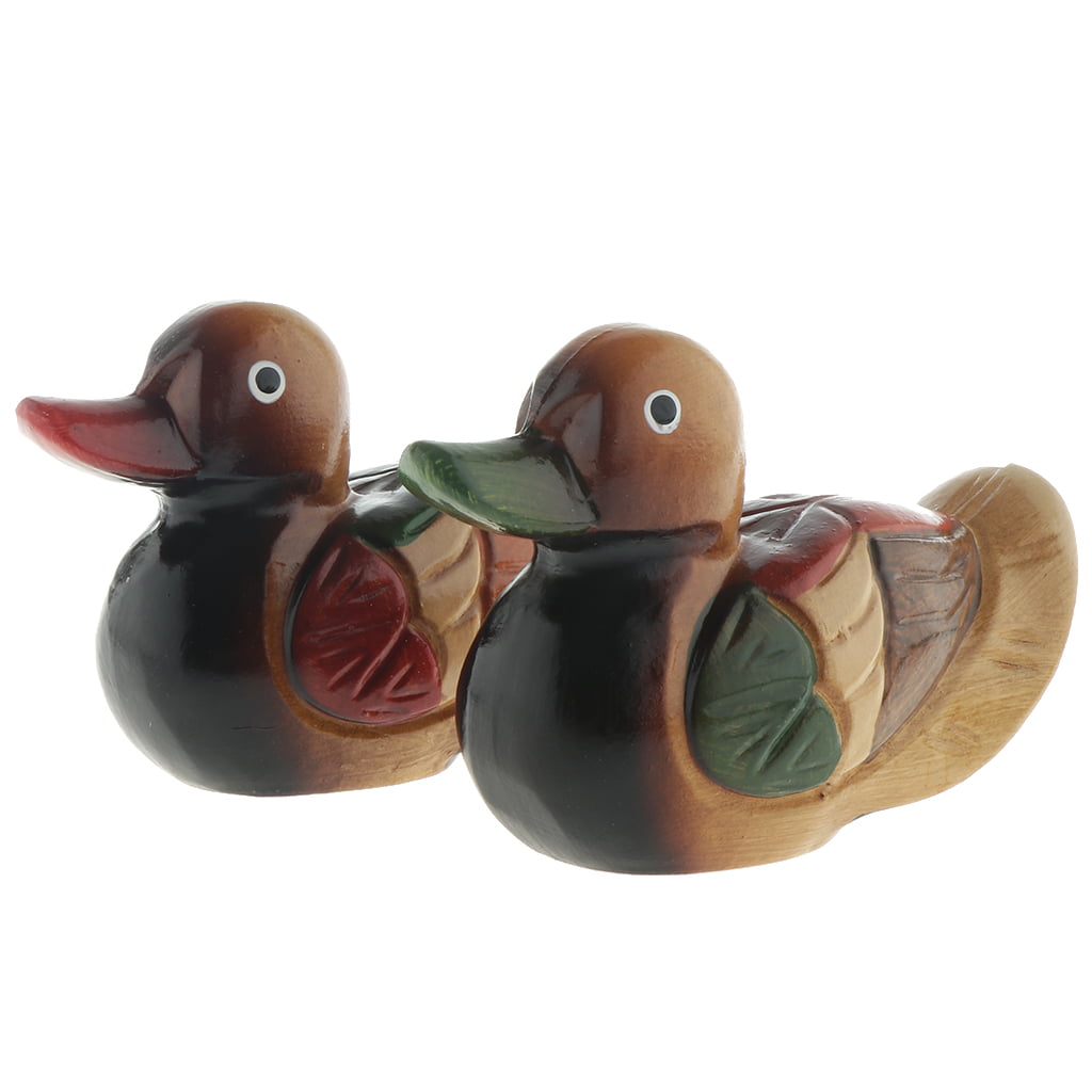 Chinese Fengshui Couple Wooden Ducks Ornament Art Figurine Yellow Duck 