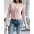 thumbnail image 4 of Women'S Slim Fitted Round Neck Cardigan Sweater Button Down Basic Knit Outerwear Apricot S, 4 of 9