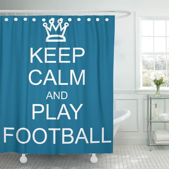 KSADK White Keep Calm and Play Football Blue Sign with Crown Making Great Shower Curtain Bathroom Curtain 66x72 inch