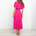 thumbnail image 4 of PiGOGI Women's Elegant Lace Up Dress V-Neck Short Sleeve Long Flowy Casual Summer Maxi Dress Hot Pink XXL, 4 of 9