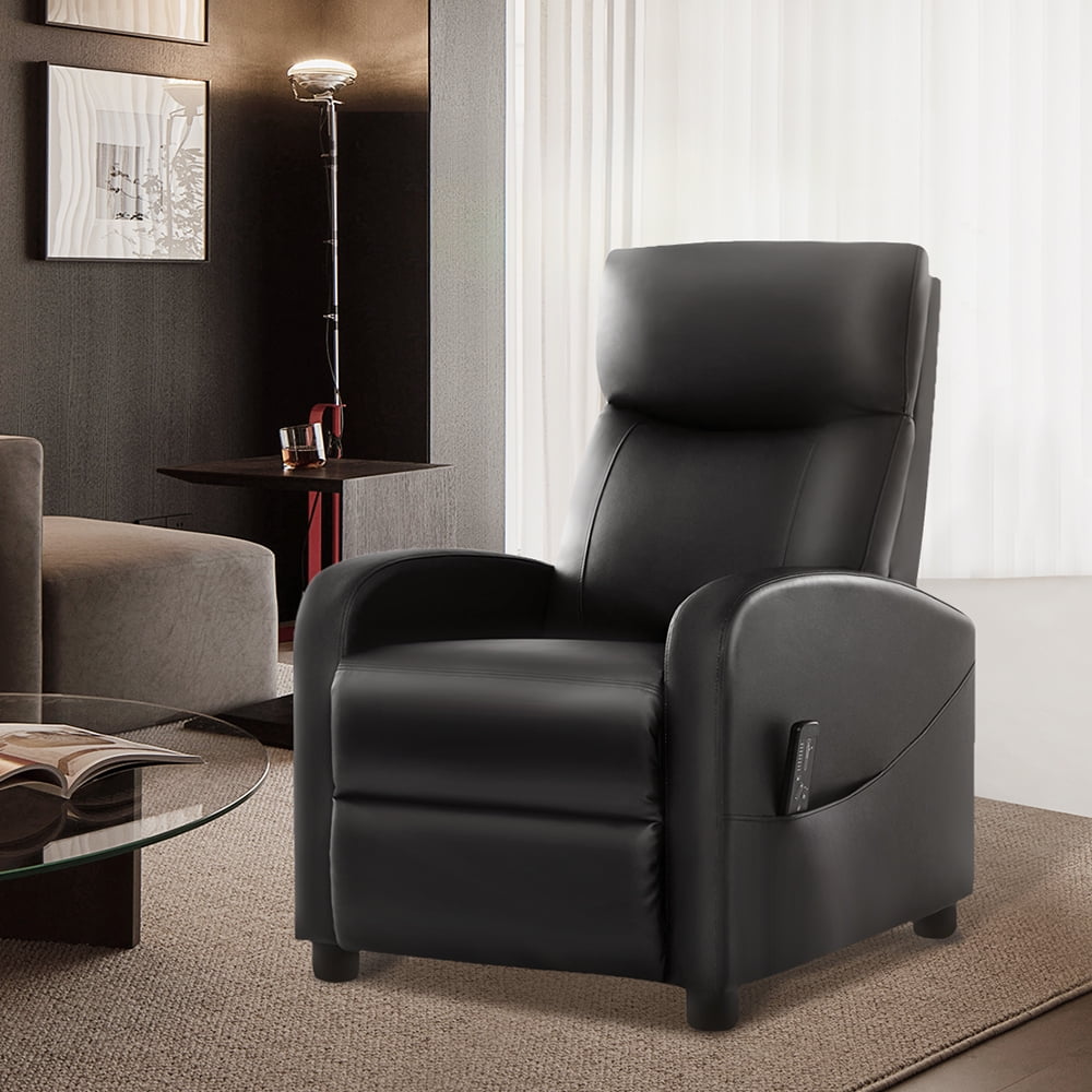 EDX Massage Recliner Chair, Small Recliner Sofa Chair with Padded Seat and Massage Backrest for Home Theater Living Room, Black