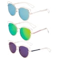 thumbnail image 2 of 3 Pack Metal AViator Frame with EyeBow Fashion Sunglasses for Women, Flashi Mirror Lens , Green, Orange & Blue, 2 of 2