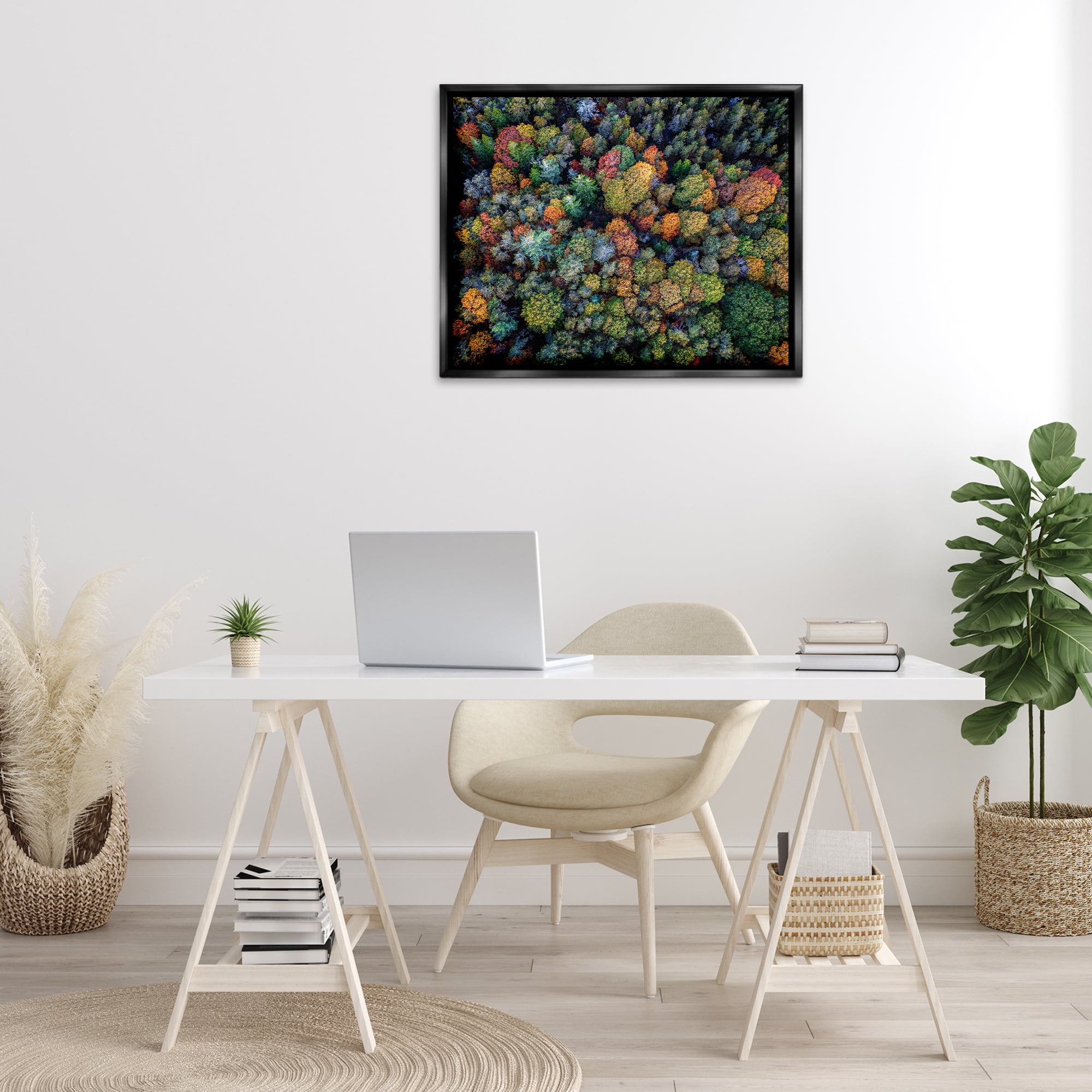 Stupell Industries Aerial View Autumnal Foliage Landscape & Nature Photography Black Floater Framed Canvas Art Print Wall Art, 31 x 25
