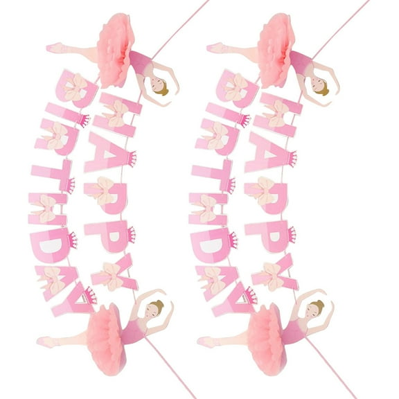 HEMOTON 2pcs Ballerina Birthday Banners Happy Birthday Hanging Decorations