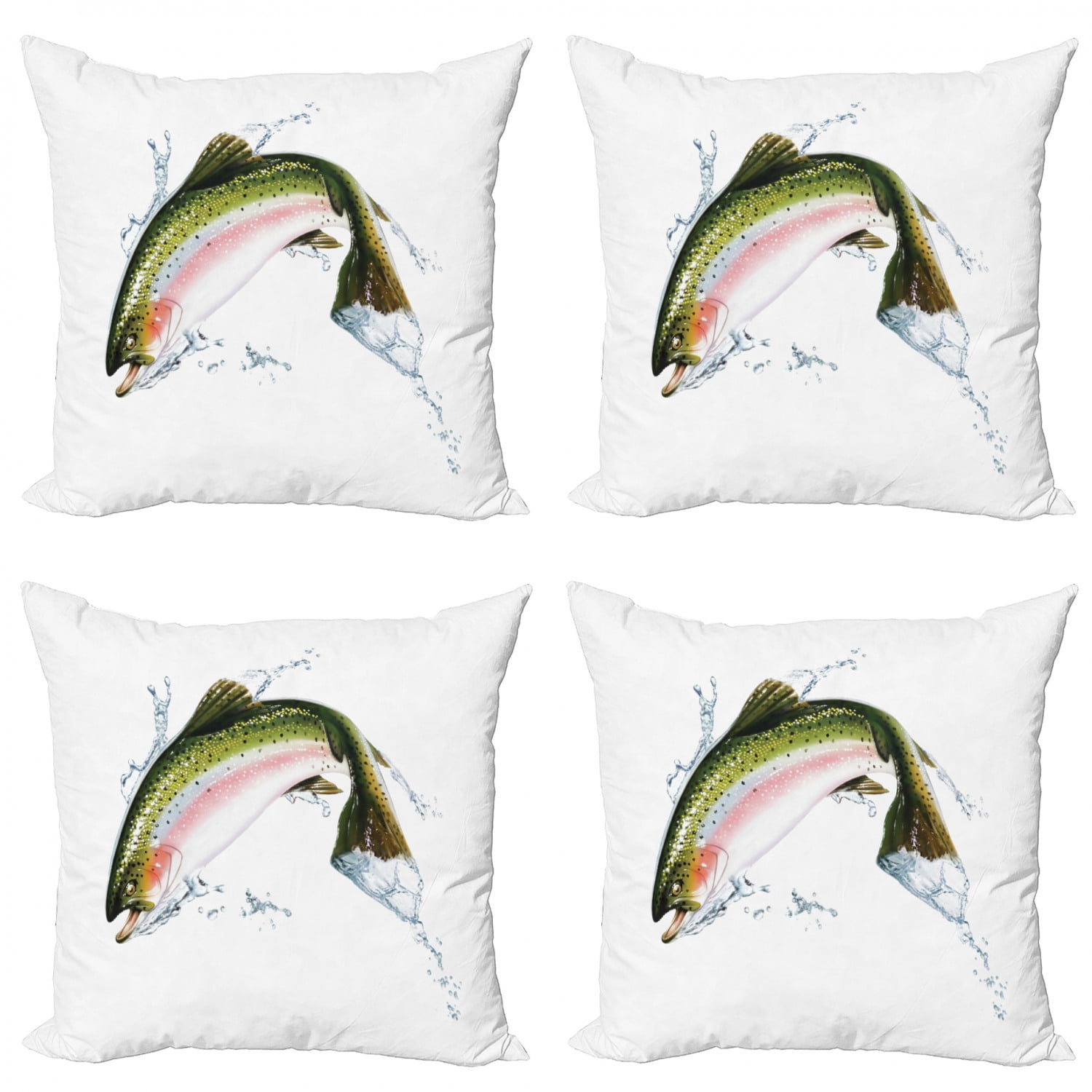 Fish Throw Pillow Cushion Case Pack of 4, Salmon Jumping out of Water