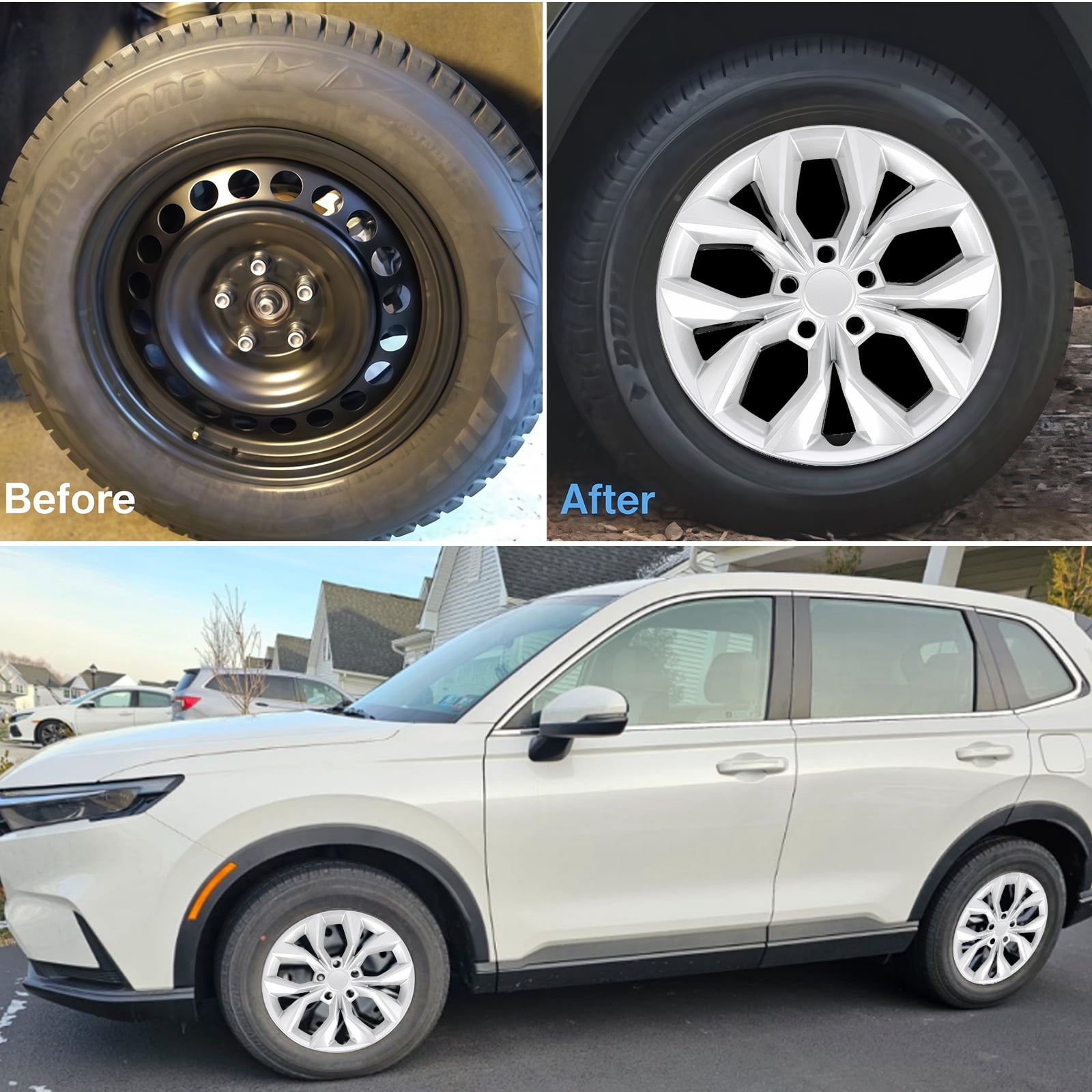 17" HubCaps Compatible With 2023-2024 HONDA CRV ; 17 inch Steel Wheel Covers ; Silver; Set Of 4 Packs