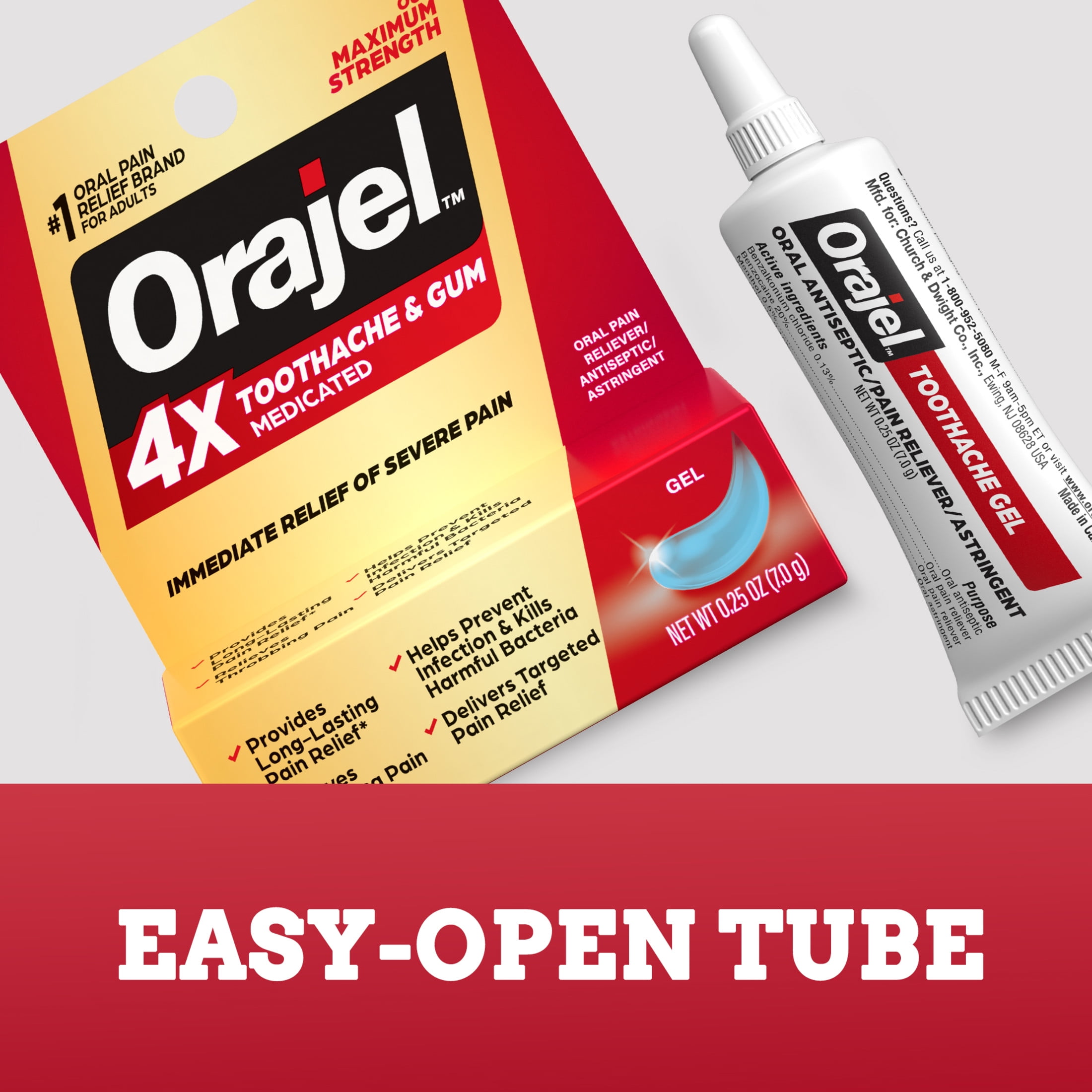Orajel 4X Medicated Oral Pain Gel for Toothache & Gum Pain, 0.25 oz