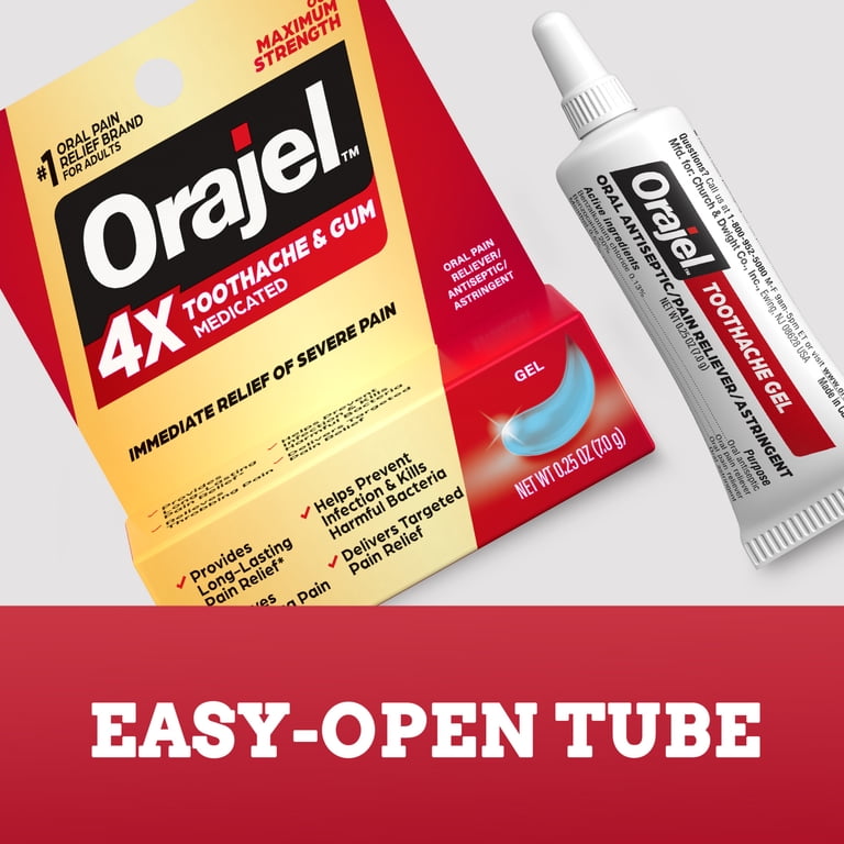 Orajel 4X Medicated Oral Pain Gel for Toothache & Gum Pain, 0.25
