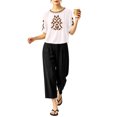 thumbnail image 5 of IUYRTFE Women's Embroidered Short Sleeve Top and Cropped Pants Set with Pockets Cotton Linen Blend Casual Two Piece Outfit, 5 of 7