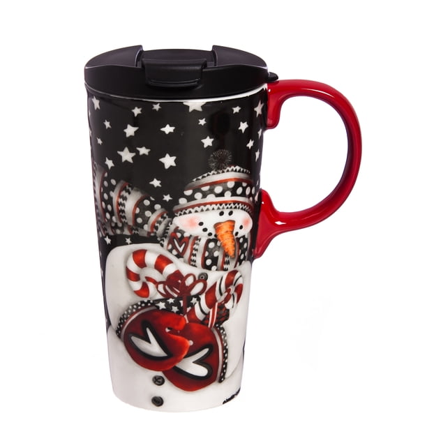 Cypress Home Loving Snowman Ceramic Travel Coffee Mug, 17 ounces