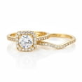thumbnail image 2 of Jewelerix Cushion Halo Round Cut Moissanite Engagement Ring Set in 14K White Gold Vermeil with Pave Band & Curved Wedding Band, 2 of 5