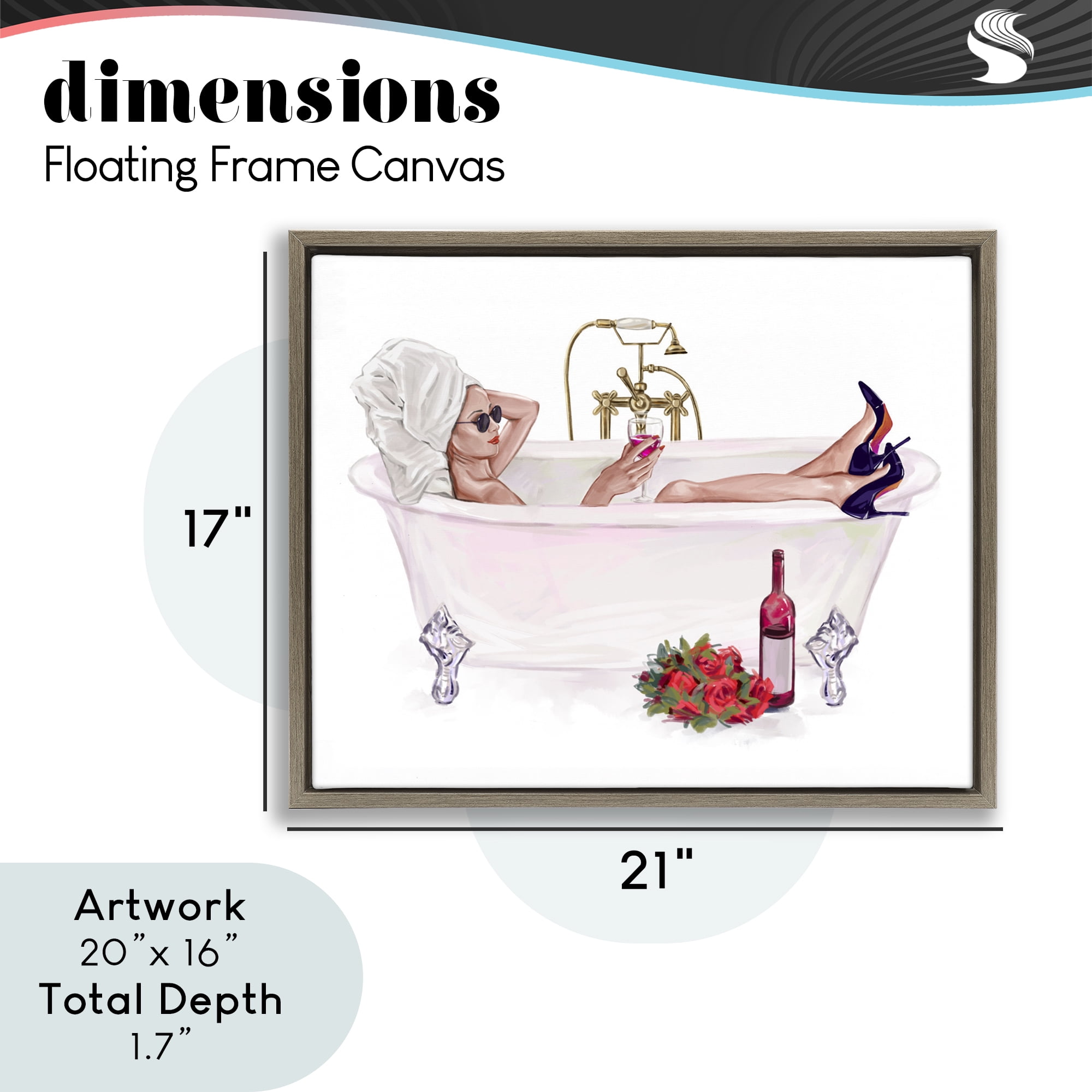 Woman with Wine Bath Brown Framed Floater Canvas Wall Art, design by Ziwei Li