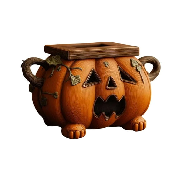 Dispensador de pañuelos de papel con forma de calabaza de Halloween, estuche para pañuelos de papel con forma de calabaza espeluznante para el coche