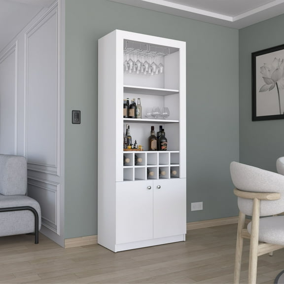Wooden Sideboards Nero 74-Inch Tall Bar Cabinet 4-Tier Modern Bar Cabinet with Glass Holder Stemware Rack, Wine Cabinet, Liquor Cabinet, 10 Bottle Cubbies and 4 Shelves.,Dining Room Sideboards