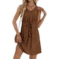 thumbnail image 3 of TaTaai Ladies Fashion Solid V-Neck Sleeveless Hollow Out Textured Dress Adjustable Drawstring Waist A-Line Flowy Midi Dress Soft Breathable for Spring Summer Outings Gift, 3 of 6