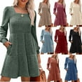 thumbnail image 2 of Elegant 2025 European Square Neckline Doll Dress With Puff Sleeves, Long Sleeve Pocket A-Line Casual Dress For Women Sweater Dress For Women, 2 of 9
