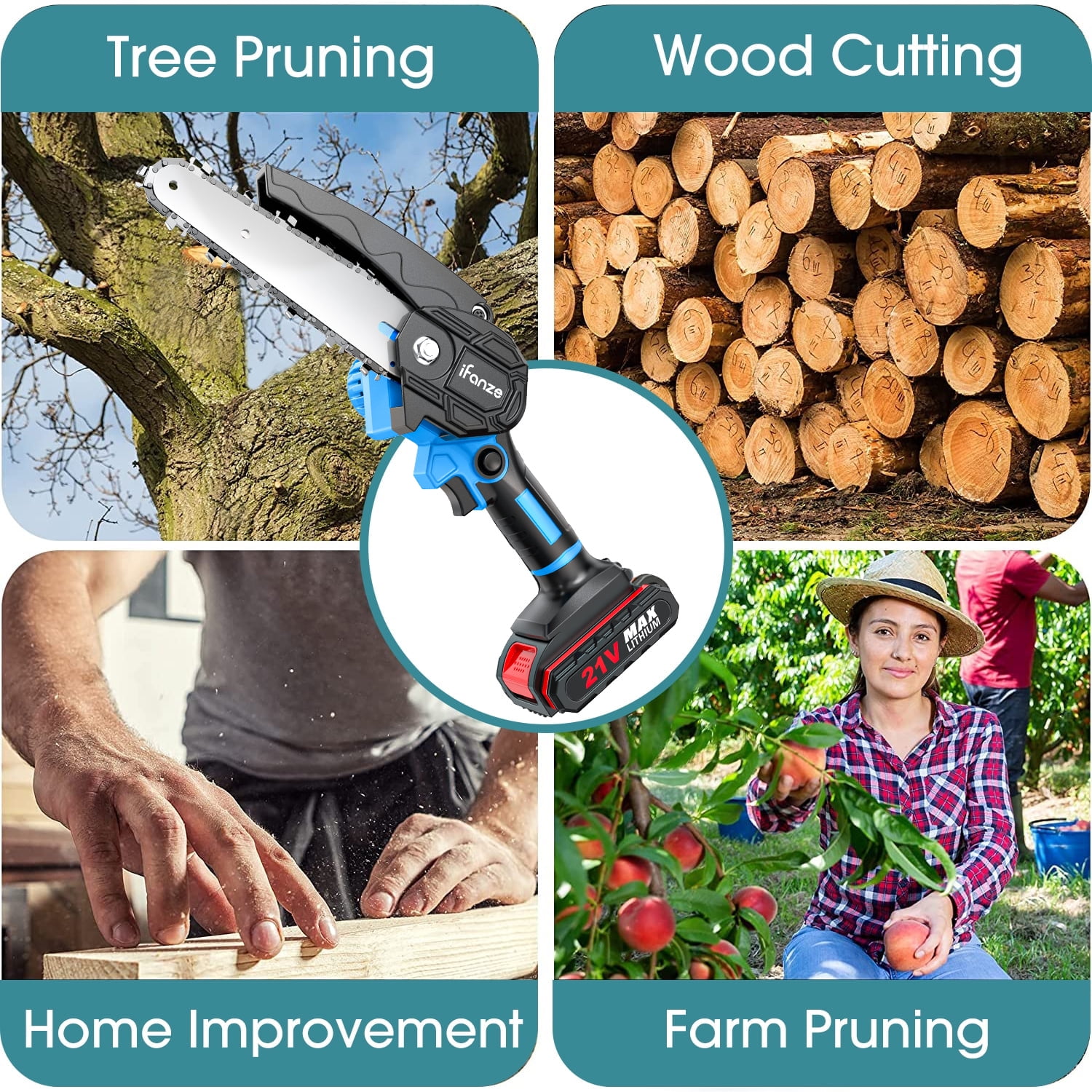 Qunler 6 inch & 4 inch Mini Chainsaw, 2-in-1 Cordless Power Chainsaws with 2 Rechargebale Battery, Electric Pruning Saw for Garden Outdoor Tree Trimming Branch Wood Cutting