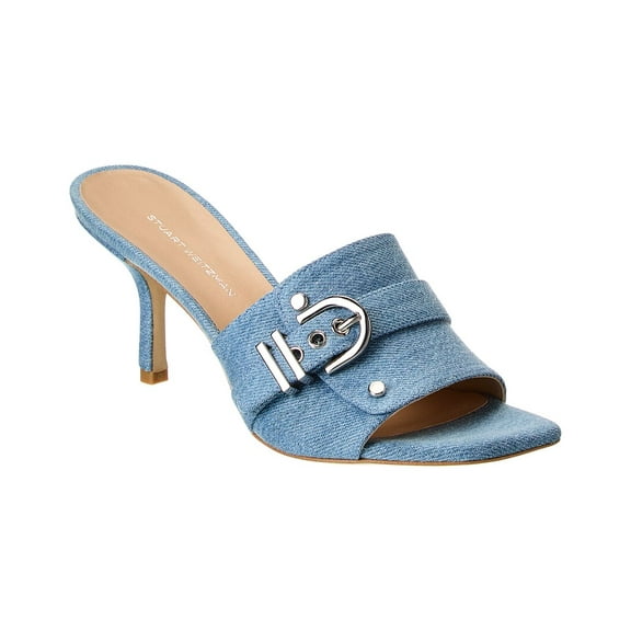 Stuart Weitzman Maverick Slide 75 Denim Sandal, 8, Blue