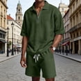 thumbnail image 2 of JAJAHO Mens Short Set Summer 2 Piece Outfits Waffle Short Sleeve Quarter Zip Collared Loose Fit T Shirt Comfortable Drawstring Shorts Jogging Suit Cozy Outfit, 2 of 9