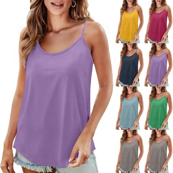 TAGOLD Womens Round-Neck Camisoles Solid Color Sleeveless Summer Casual Cami Tank Top