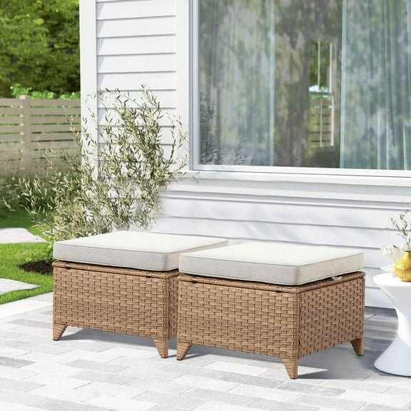 POCASSY Wicker Outdoor Ottoman with Cushions