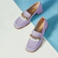 thumbnail image 2 of XYD Women Classic Square Closed Toe Golden Chain Pearl Loafer Chunky Low Heel Office Walking Comfy Shoes Size 5 Purple, 2 of 4