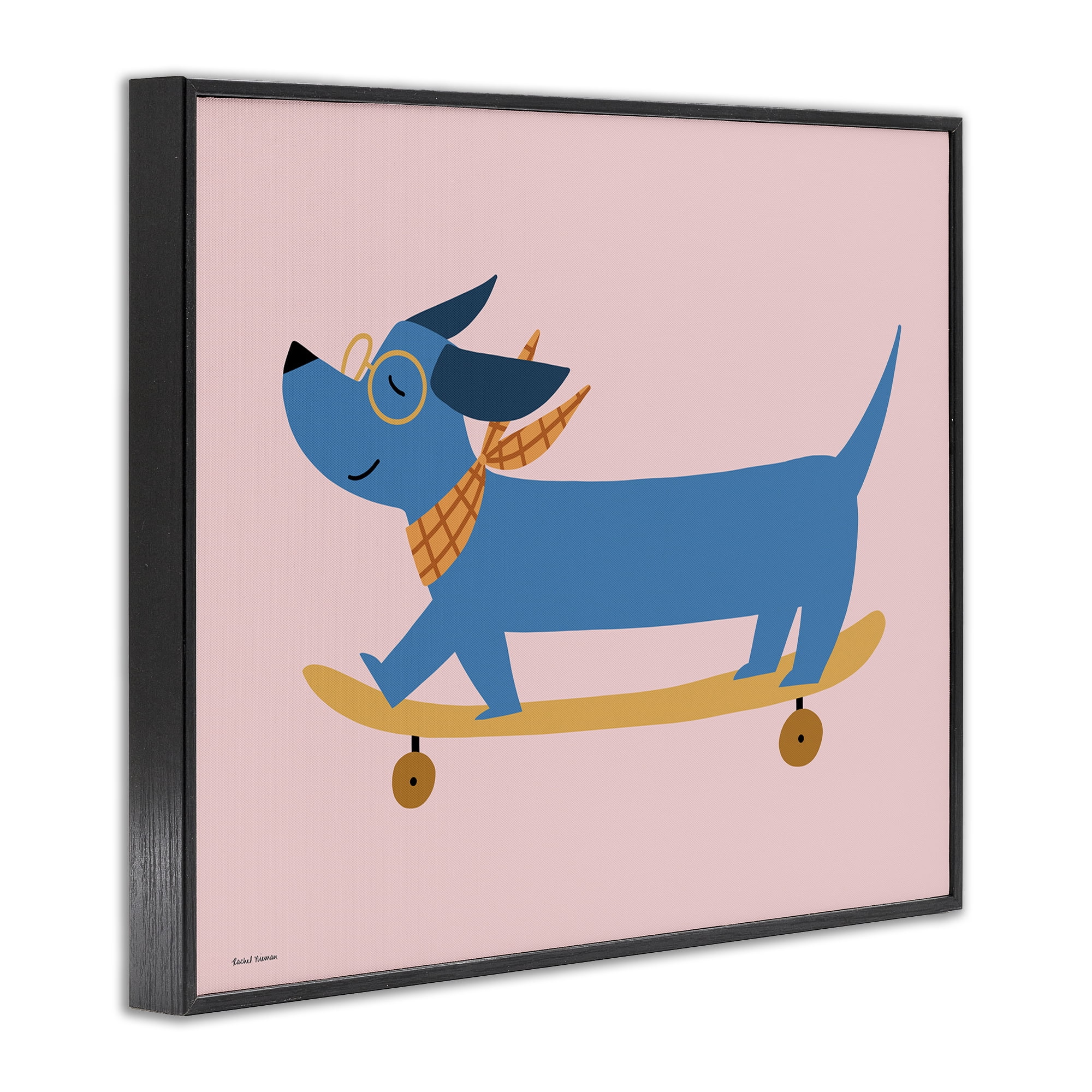 Stupell Industries Skateboarding Wiener Dog Black Framed Giclee Art, design by Rachel Nieman
