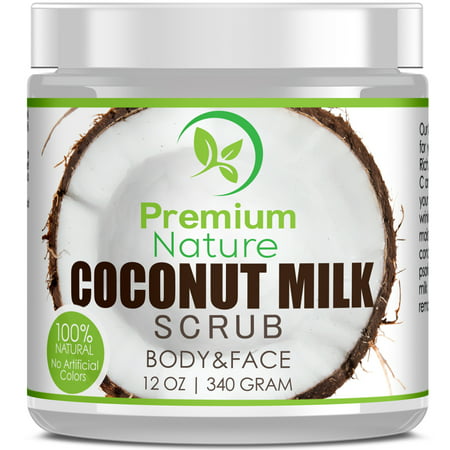 Coconut Milk Exfoliating Body Scrub 12 oz Natural Coconut Oil Skin Exfoliator for Face Hand Lip Body with Sea Salt & Shea Butter, Acne Eczema Stretch Mark Scar Cellulite Remover Limited Edition (Best Milk For Toddlers With Eczema)