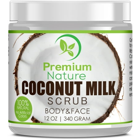 Coconut Milk Exfoliating Body Scrub 12 oz Natural Coconut Oil Skin Exfoliator for Face Hand Lip Body with Sea Salt & Shea Butter, Acne Eczema Stretch Mark Scar Cellulite Remover Limited Edition 2.0