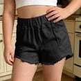 thumbnail image 2 of SGMVNU Girls Summer Shorts Casual Distressed Shorts Loose Fit Solid Color Elastic Waist Fashion Bottoms Cotton Play Shorts, Size 5-6 Years, Black, 2 of 6