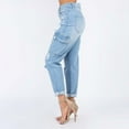 thumbnail image 5 of Women's Boyfriend Tapered Leg Jean High Waisted Slim Fit Distressed Ripped Denim Cargo Pants Modern Fashion Trendy, 5 of 7