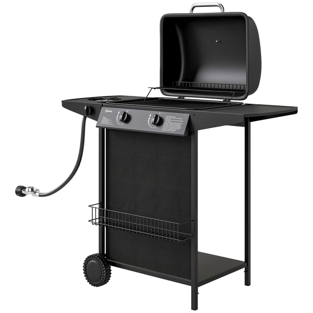 CoSoTower 2+1 Burner Propane Gas BBQ Grill, Portable Gas Barbecue Grill with Side Burner, Thermometer, Lid, Side Table, Shelf, Spice Rack, Wheels, Grease Cup for Garden, Black